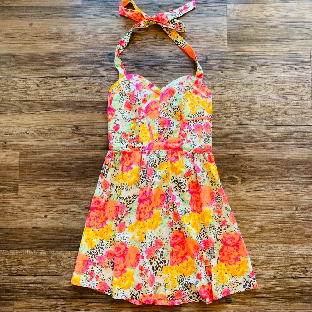 Guess Floral Animal Print A Line Sweetheart Dress